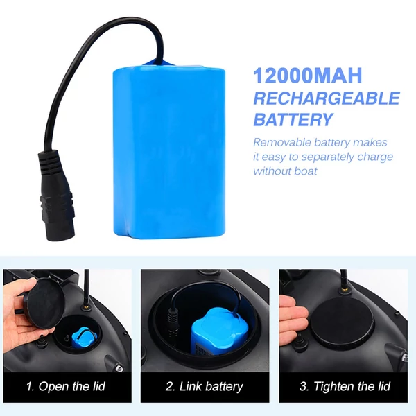 12000 mAh GPS horgászcsali csónak 3 csali tartállyal, 2 kg teherbírású