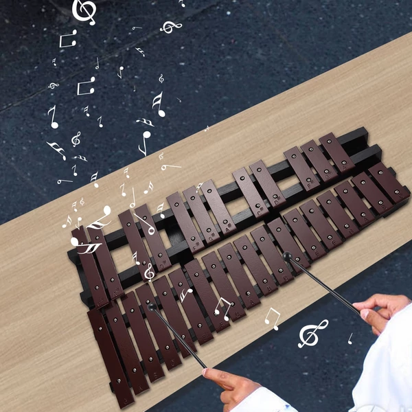Glockenspiel összecsukható xilofon fa keret, 5 mm vastag alumínium rudak ütős hangszer (30 hang) - Kávé