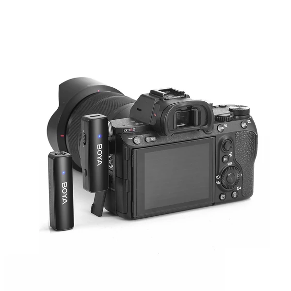 BOYA BOYALINK A1 2,4 GHz vezeték nélküli Lavalier Clip-on mikrofonrendszer 100 m átviteli hatótáv, zajcsökkentés, automatikus szinkron vevővel + 1db adó + 3db adapter