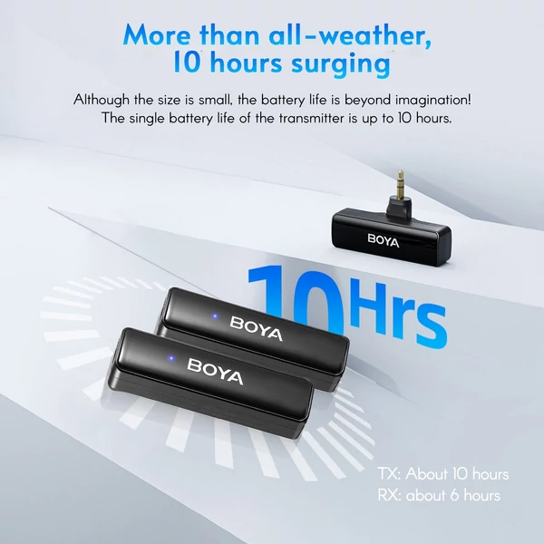 BOYA BOYALINK A2 2,4 GHz vezeték nélküli Lavalier Clip-on mikrofonrendszer 100 m átviteli hatótáv, zajcsökkentés, automatikus szinkron vevővel + 2db adó + 3db adapter