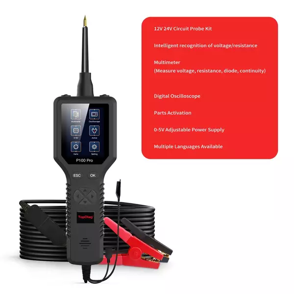 TopDiag P100 Pro 9-30V autós áramkörvizsgáló gépkocsi áramkör-diagnosztikai teszter - Fekete