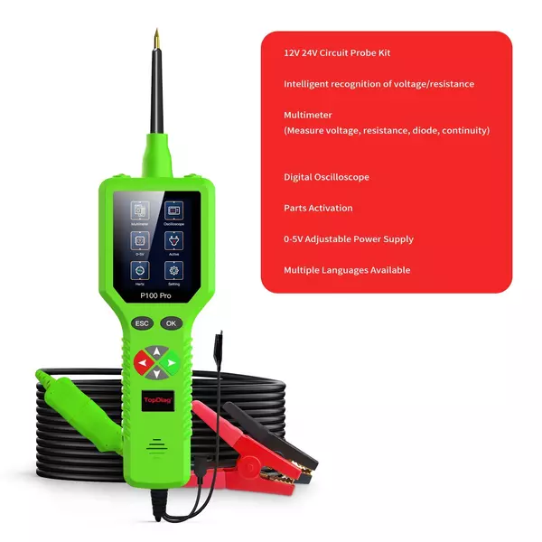 TopDiag P100 Pro 9-30V autós áramkörvizsgáló gépkocsi áramkör-diagnosztikai teszter - Zöld