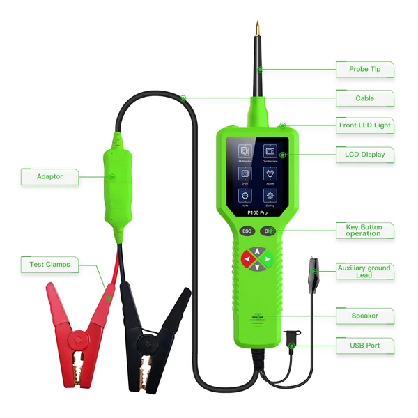 TopDiag P100 Pro 9-30V autós áramkörvizsgáló gépkocsi áramkör-diagnosztikai teszter - Zöld