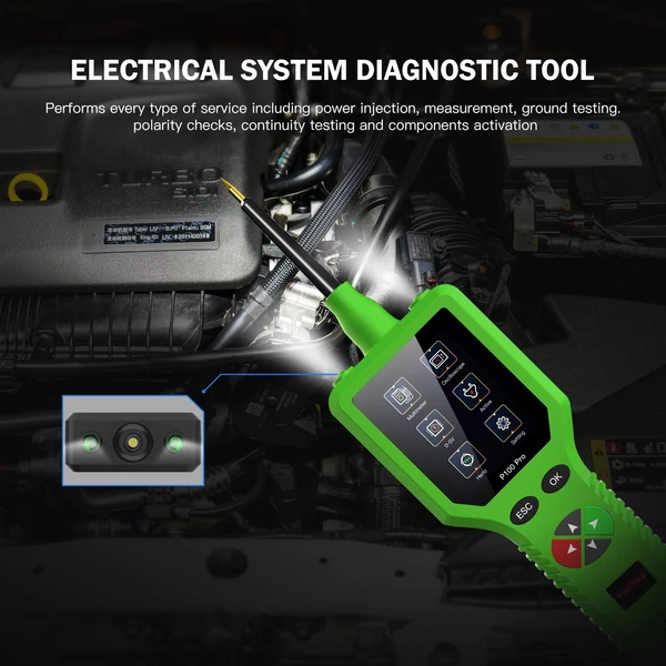 TopDiag P100 Pro 9-30V autós áramkörvizsgáló gépkocsi áramkör-diagnosztikai teszter - Zöld