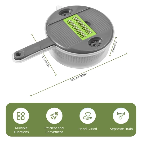 Zöldség aprító konténerrel Többfunkciós 11 az 1-ben hagyma aprító Zöldségszeletelő vágó vágó - Szürke