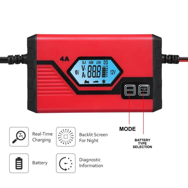 Autós akkumulátortöltő 4 Amperes 6V/12V Teljesen automatikus