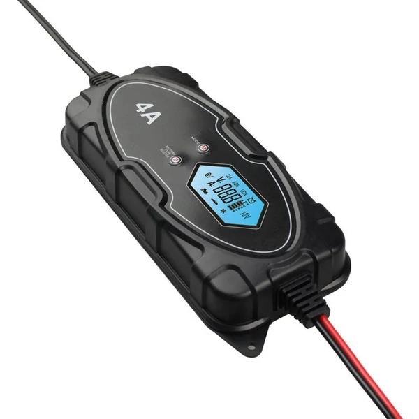 Autós akkumulátortöltő 4 Amperes 6V/12V Teljesen automatikus LCD képernyővel - Fekete