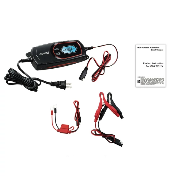 Autós akkumulátortöltő 4 Amperes 6V/12V Teljesen automatikus LCD képernyővel - Fekete