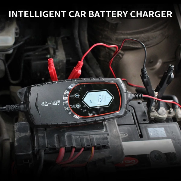 Autós akkumulátortöltő 4 Amperes 6V/12V Teljesen automatikus LCD képernyővel - Fekete