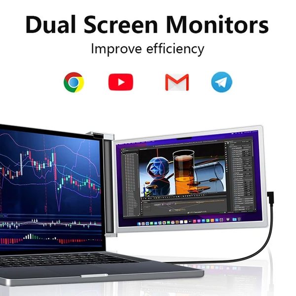 14 hüvelykes laptopbővítő képernyő, hordozható monitor laptophoz - Fekete