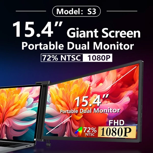 15,4 hüvelykes laptopbővítő képernyő, hordozható monitor laptophoz - Fekete