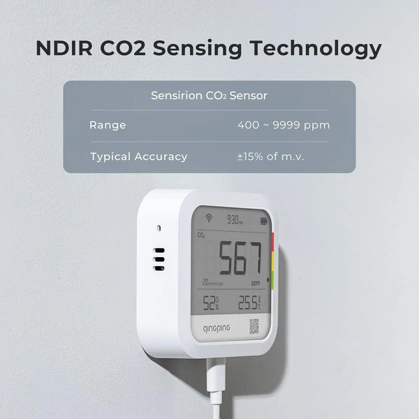 QingPing CGP22C CO2 érzékelő hőmérséklet és páratartalom monitor