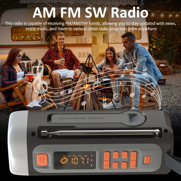 Sürgősségi rádió 4500 mAh hordozható kézi hajtókaros napelemes AM FM SW