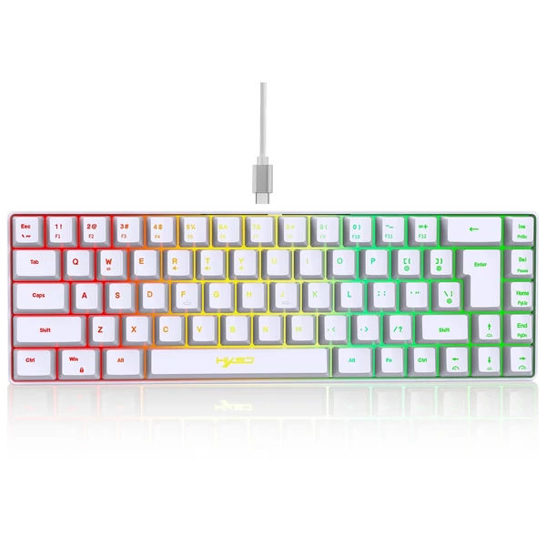 HXSJ V200 vezetékes K68 RGB Streamer mini Gaming billentyűzetés 2.4G vezeték nélküli mechanikus RGB játékegér 3600DPI - Fehér