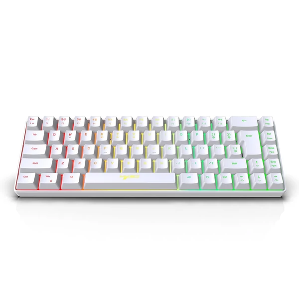 HXSJ V200 vezetékes K68 RGB Streamer mini Gaming billentyűzetés 2.4G vezeték nélküli mechanikus RGB játékegér 3600DPI - Fehér