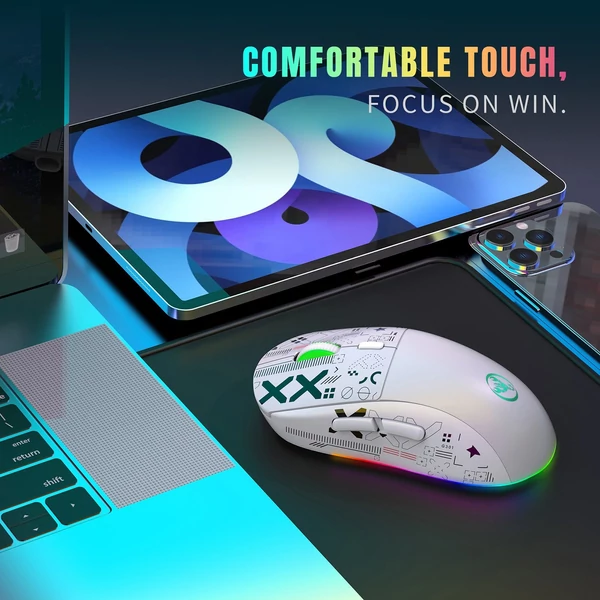HXSJ V200 vezetékes K68 RGB Streamer mini Gaming billentyűzetés 2.4G vezeték nélküli mechanikus RGB játékegér 3600DPI - Fehér