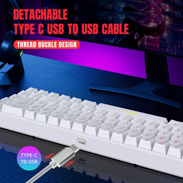 HXSJ V200 vezetékes K68 RGB Streamer mini Gaming billentyűzetés 2.4G vezeték nélküli mechanikus RGB játékegér 3600DPI - Fehér