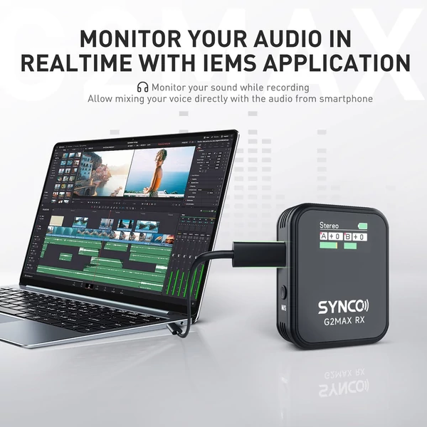 SYNCO G2MAX 2.4G vezeték nélküli mikrofonrendszer Clip-on mikrofon - 1-trigger-2