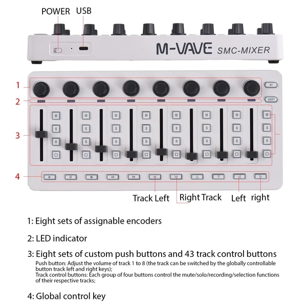 M-VAVE SMK-MIXER MIDI vezérlő MIDI keverőpult 43 gombbal 8 gombbal 8 nyomógombbal