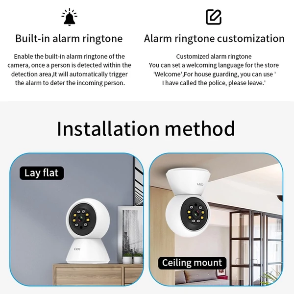 1080P biztonsági kamera 3 MP WiFi kamera Pásztázó/Dönthető kamera