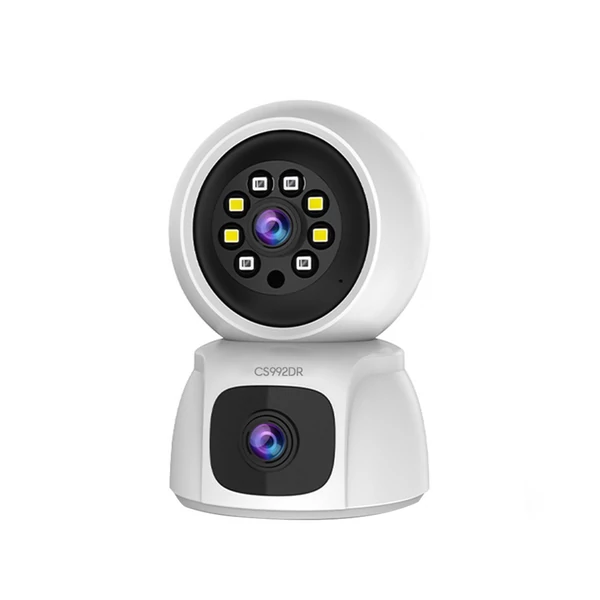 1080P vezeték nélküli biztonsági 3 megapixeles kamera kettős objektíves WiFi-vel, pásztázható/dönthető
