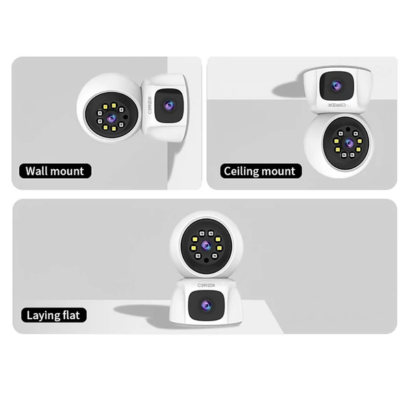 1080P vezeték nélküli biztonsági 3 megapixeles kamera kettős objektíves WiFi-vel, pásztázható/dönthető