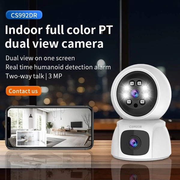 1080P vezeték nélküli biztonsági 3 megapixeles kamera kettős objektíves WiFi-vel, pásztázható/dönthető