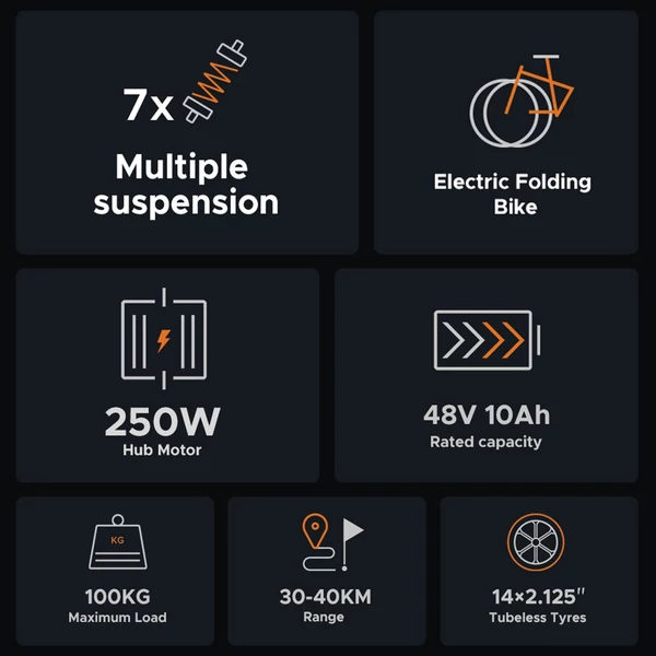 ENGWE T14 Ebike 14 hüvelykes, 250 W-os agymotor többszörös felfüggesztésű, összecsukható elektromos kerékpár 50-60 km átfutási mód tartomány