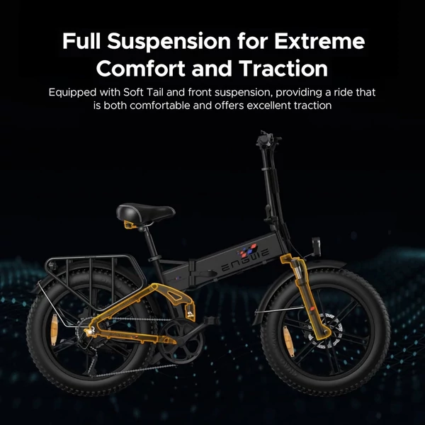 ENGWE Engine X Ebike 20x4,0 hüvelykes zsíros gumiabroncsok 250 W kefe nélküli motor teljes felfüggesztésű, összecsukható elektromos kerékpár - Fekete