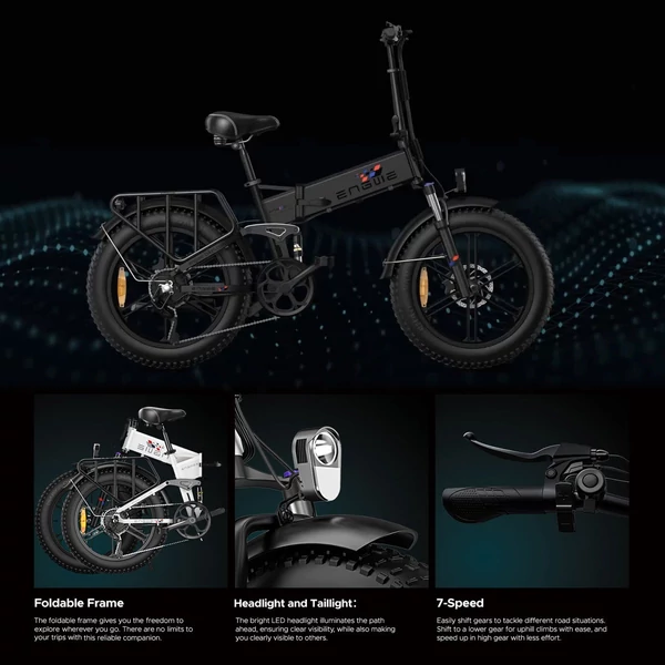 ENGWE Engine X Ebike 20x4,0 hüvelykes zsíros gumiabroncsok 250 W kefe nélküli motor teljes felfüggesztésű, összecsukható elektromos kerékpár - Fekete