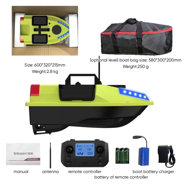 GPS RC csalicsónak, 600 m-es vezeték nélküli távirányítós horgászcsali csónak - 12000 mAh akkumulátor