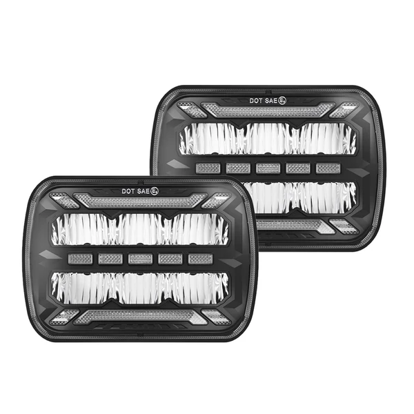 1 pár 7x6 LED-es fényszóró 5x7 négyzet alakú nappali menetfénnyel, irányjelző lámpa távolsági/tompított fény