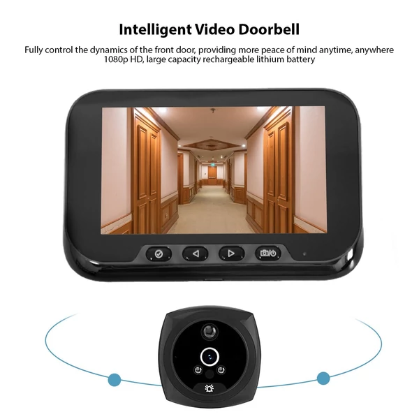 4,5 hüvelykes digitális kukucskáló ajtócsengő lakásajtóhoz 2 MP LCD intelligens biztonsági kamerával - Fekete