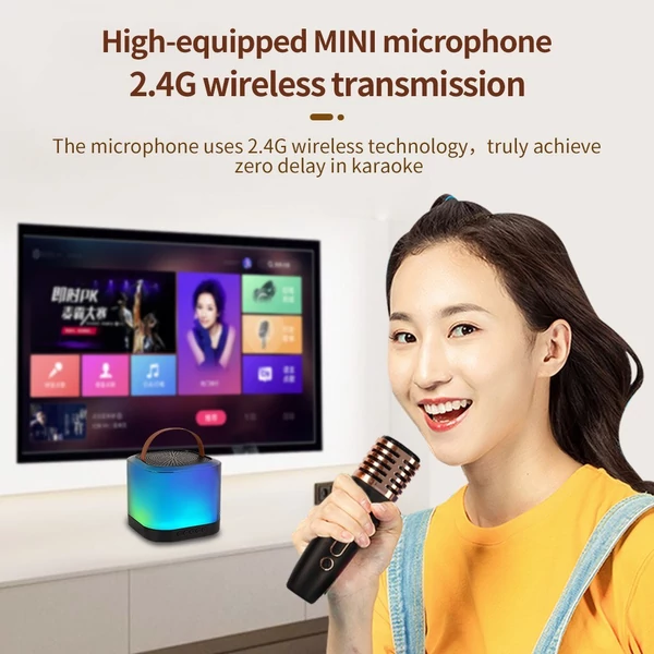 X5 Mini Karaoke Machine Vezeték nélküli mikrofon és hangszóró készlet 2 mikrofonnal - Fekete