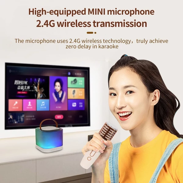 X5 Mini Karaoke Machine Vezeték nélküli mikrofon és hangszóró készlet 2 mikrofonnal - Fehér