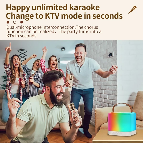 X5 Mini Karaoke Machine Vezeték nélküli mikrofon és hangszóró készlet 2 mikrofonnal - Fehér