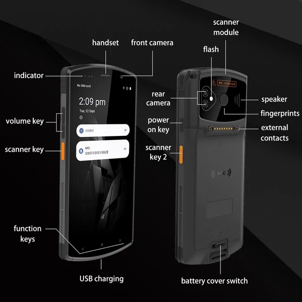 Android 12.0 vonalkódolvasó kézi PDA-terminál 2D szkennelő modullal, 5,7 hüvelykes érintőképernyő