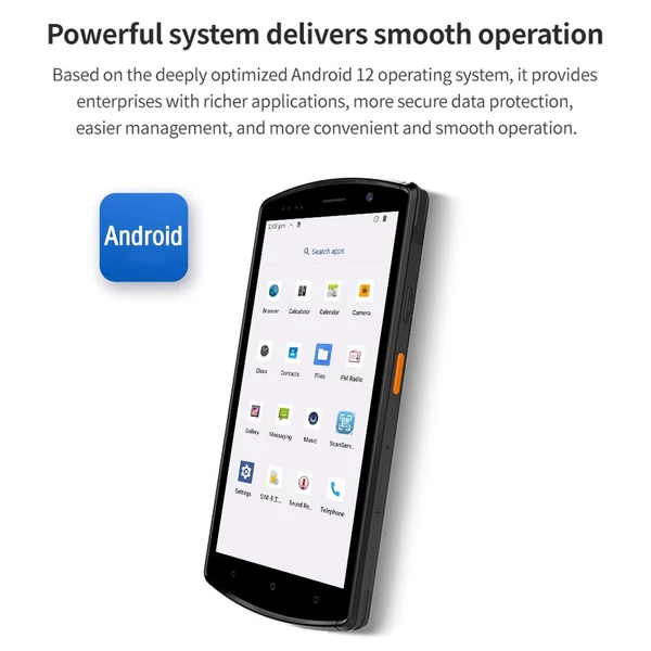 Android 12.0 vonalkódolvasó kézi PDA-terminál 2D szkennelő modullal, 5,7 hüvelykes érintőképernyő