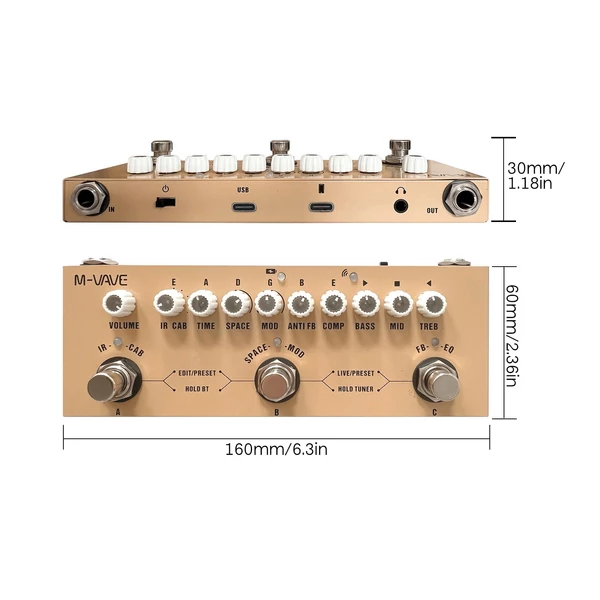 M-VAVE CUBE BABY hordozható többfunkciós akusztikus gitár kombinált effektpedál