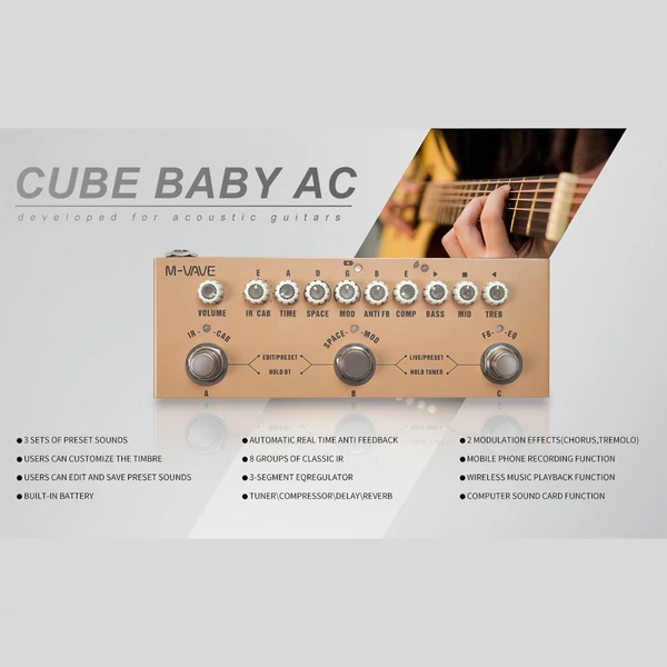 M-VAVE CUBE BABY hordozható többfunkciós akusztikus gitár kombinált effektpedál