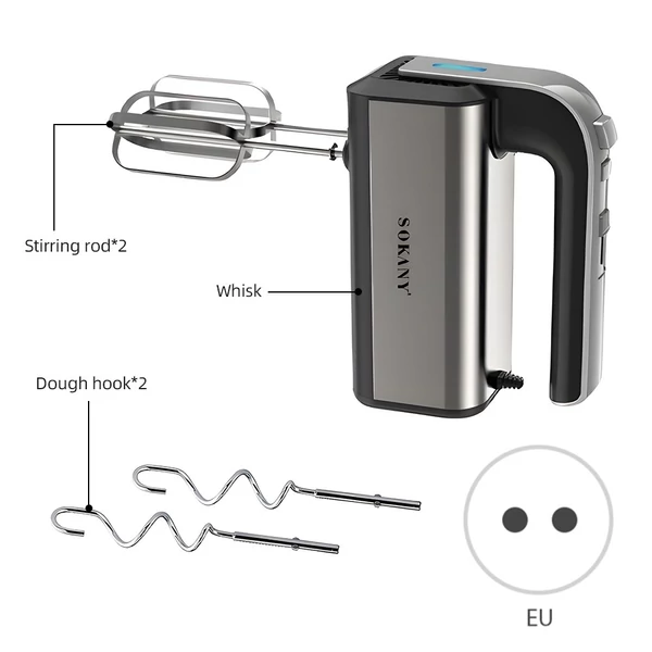 SOKANY 6651 elektromos kézi mixer tésztaakasztóval - Fekete