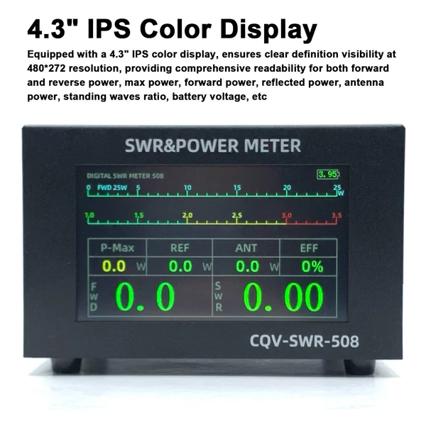200 W-os nagy teljesítményű digitális SWR mérő 1,8-54 MHz frekvenciájú 4,3 hüvelykes IPS színes kijelzővel