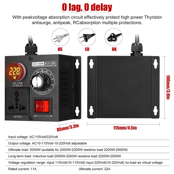 AC220V 5000W fokozatmentes feszültségszabályozó