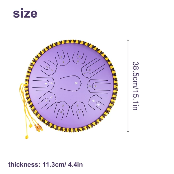 Balzsamos acél nyelvdob, 15 hüvelykes, 21 hang, C billentyű, ütős hangszer dobkalapácsokkal - Lila