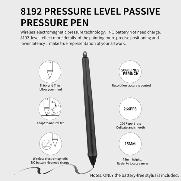 W517 elem nélküli Stylus Pen 8192 nyomásszint 2 testreszabható kulccsal, 10 db tollheggyel