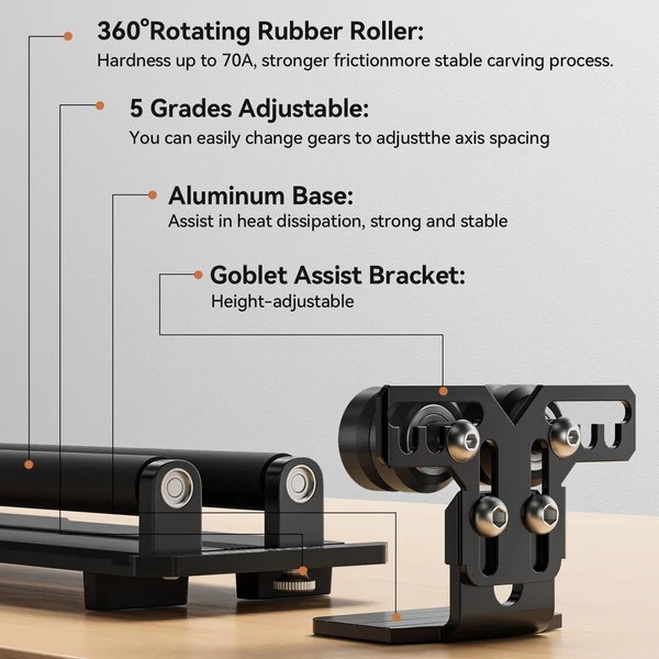 Atomstack Maker R2-B forgógörgős Y-tengelyű forgóhenger 4 db 115 mm-es emelővel