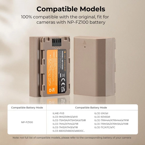 K&F CONCEPT NP-FZ100 fényképezőgép akkumulátor 2 db