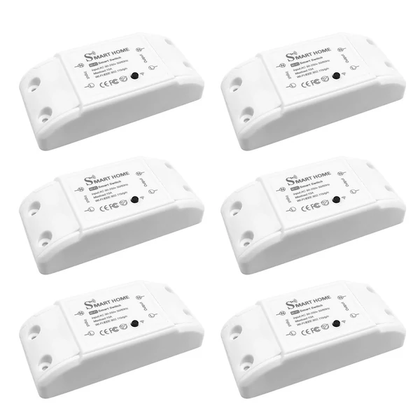 Intelligens WiFi lámpakapcsoló, WiFi+BT 10A RF vezeték nélküli távirányító kapcsolókészlet (6 db)