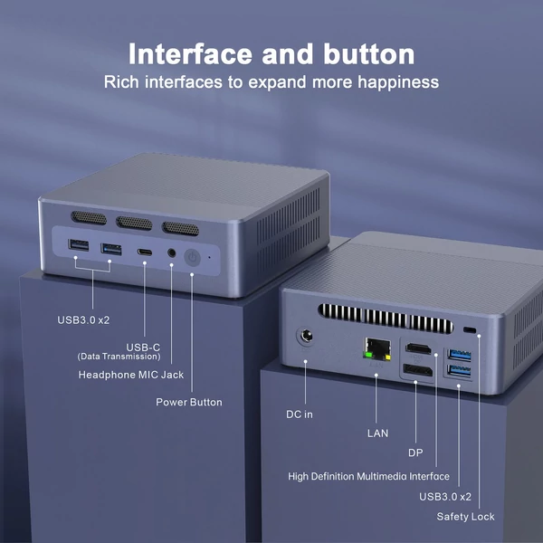 GXMO N9 Mini PC asztali számítógép Intel ADL-N N95 processzorral, 8 GB LPDDR5 RAM-mal és 256 GB SSD SATA tárhellyel