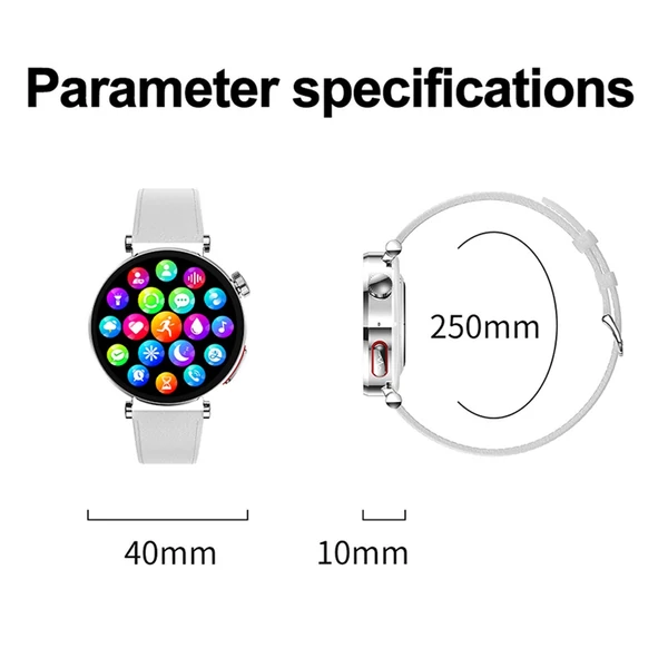 Okosóra 1,27 hüvelykes 360*360 felbontású, nagy tisztaságú képernyő nőknek - Ezüst, acél szíjjal